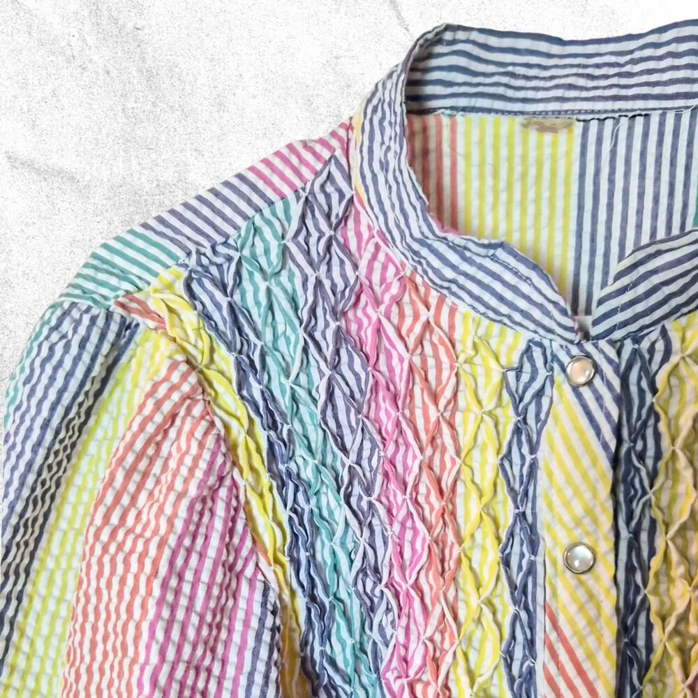 Vintage Large Rainbow Seersucker House Dress Robe - Styled by Saybury